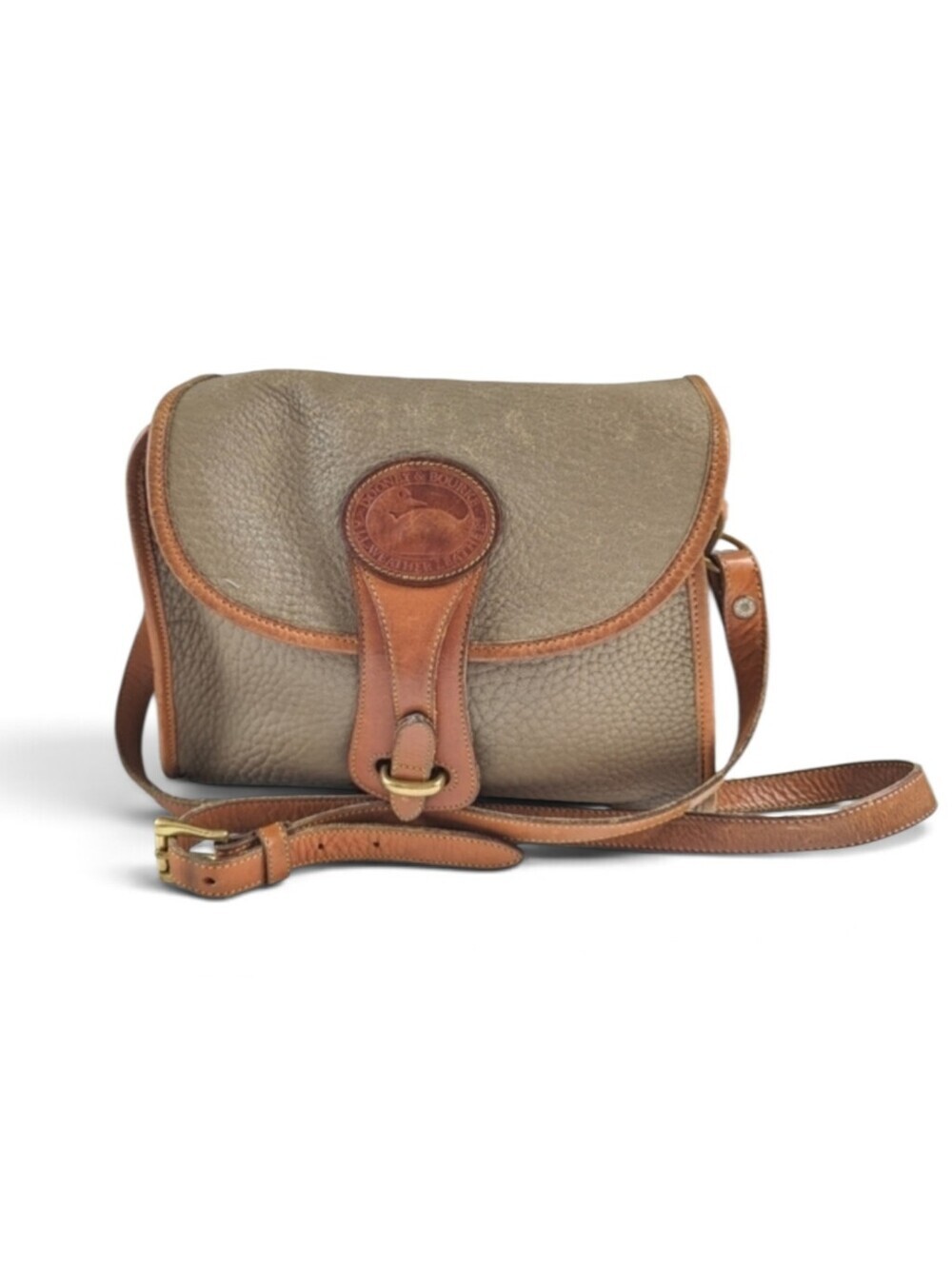 Dooney and Bourke Vintage Essex AWL Crossbody Bag in Taupe and British Tan Trim